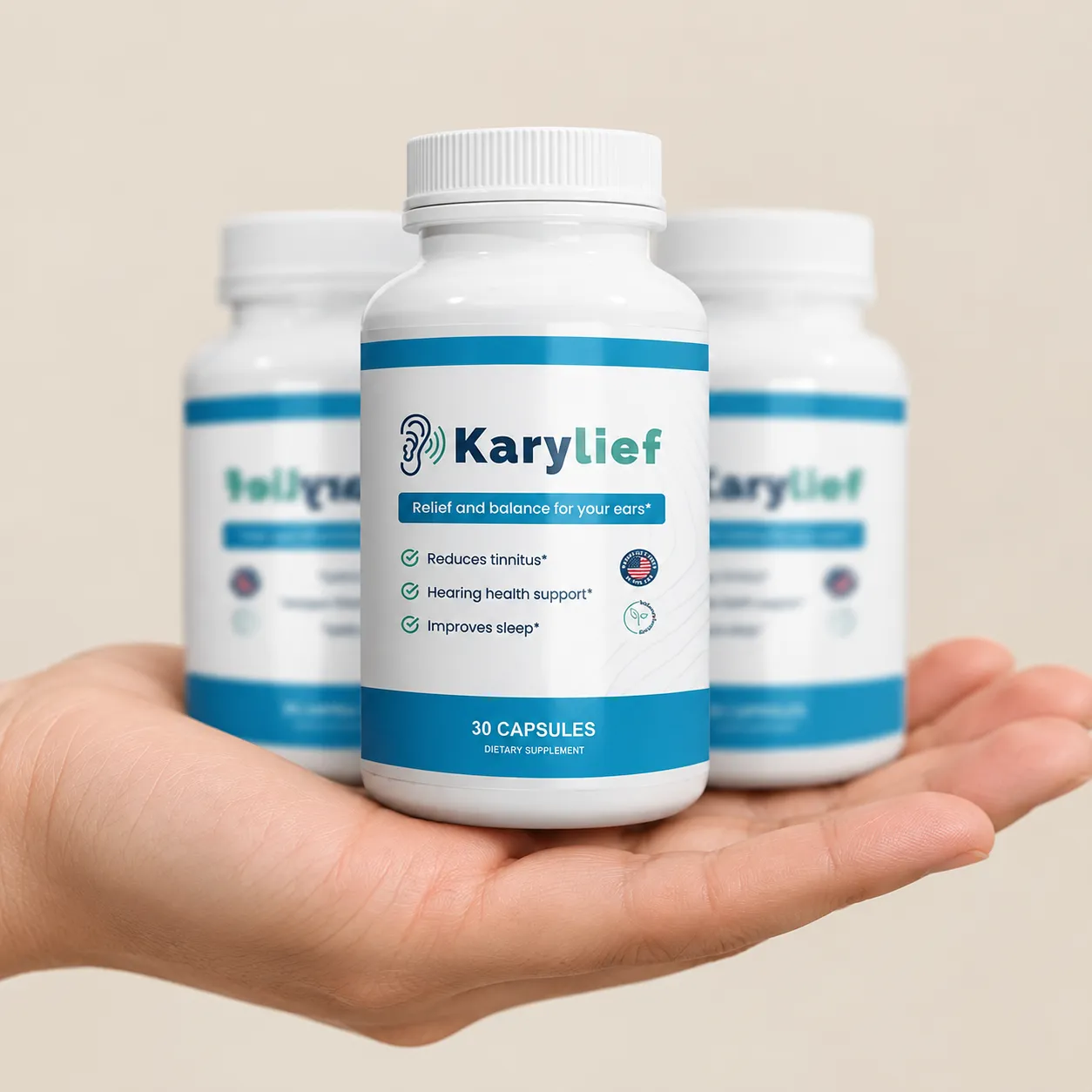 Karylief — the package held in a hand