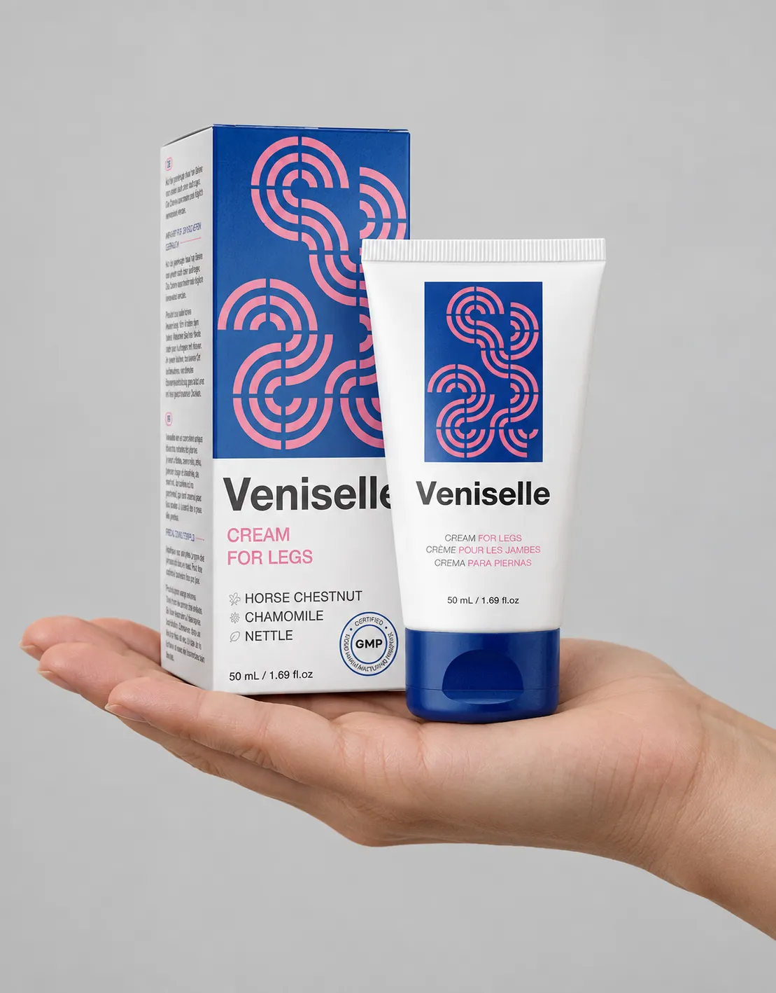 Veniselle — the package held in a hand