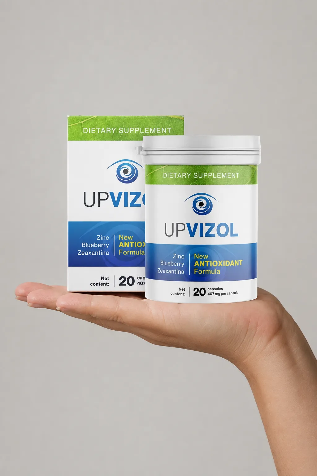 UpVizol — the package held in a hand